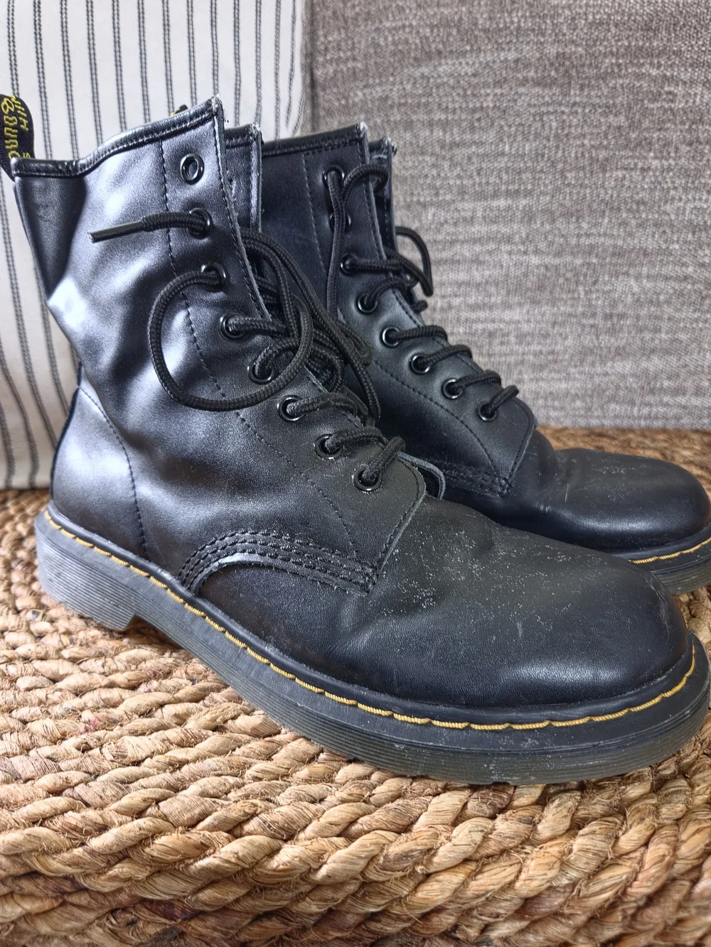 Black Leather Lace-Up Boots - Unbranded